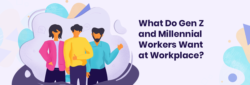 3 vectorized people standing where it depicts about gen z and millennial employees