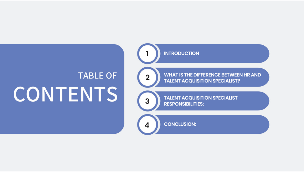 table of content for talent acquisition specialist job description